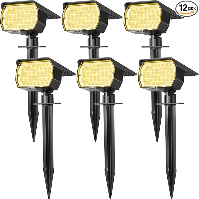Solar Spot Lights Outdoor Waterproof IP65, 6 Pack Landscape Spotlights with 46 LEDs, 3 Modes Auto On/Off Solar Powered Flood Lights for Outside Pathway, Yard, Garden, Walkway (Warm White) WENATY