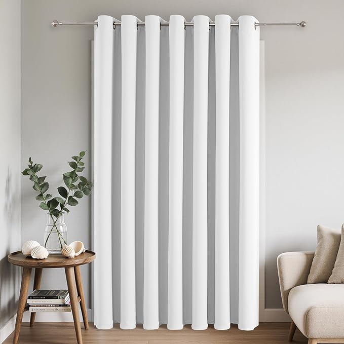 Joydeco Blackout Patio Sliding Door Curtains 90 Inches Long, Grommet Privacy Room Divider Curtains, Extra Wide Thermal Blackout Drapes for Bedroom Living Room (Pure White, 100Wx90L, 1 Panel) JOYDECO