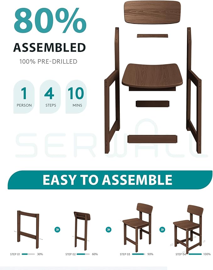 SERWALL Outdoor Bar Stools Set of 2, All Weather HDPE 25" Counter Height Bar Stools with Back, Outdoor Armless Barstools for Patio, Garden, Backyard, Balcony, Poolside, Brown SERWALL