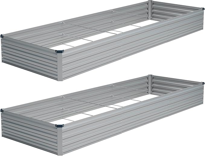 Vengarus 2 Pack 12x4x1FT Galvanized Raised Garden Bed Kit, Outdoor Metal Planter Box for Vegetables, Rectangular Steel Container, Easy Assembly (Sliver) Vengarus