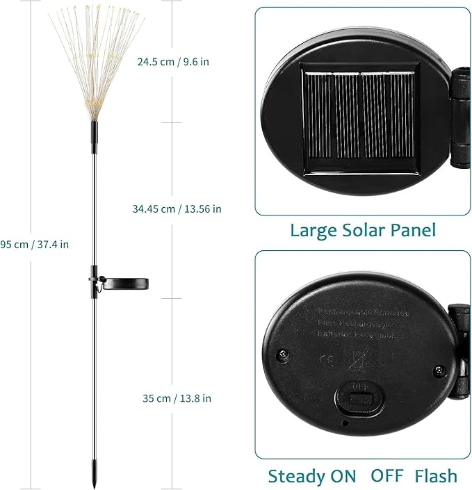 JJGoo Solar Firework Lights, 2 Pack 150 LEDs 2 Lighting Modes Solar Lights Outdoor Waterproof for Garden Patio Walkway Pathway Party Wedding Christmas Decorative - Warm White JJGoo