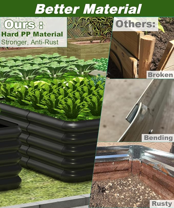 4.3x3.0x1.0ft Raised Garden Bed Kit for Outdoor, PP Material Planter Boxes, Large Garden Box Flower Bed with Easy Assembly, Gardening Containers for Vegetables, Flowers, Herbs, Black Tigerden