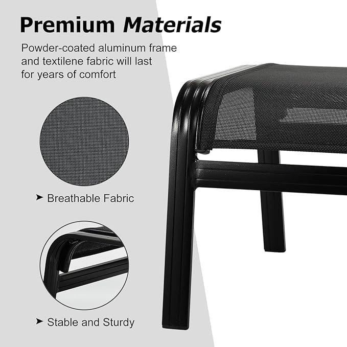 Patio Footstools Outdoor Foot Rest Aluminum Patio Ottomans Portable Seat Wicker Furniture Stackable Ottoman 2 Pieces Black Deguifei