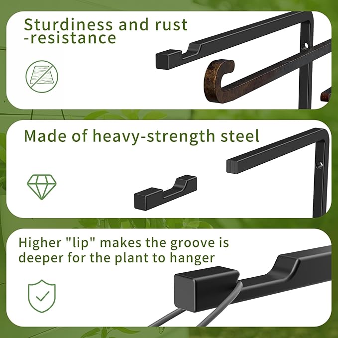 2 Pack 8 Inch Plant Hanger Hooks for Indoor Hanging Plants, Heavy Duty Steel Hanging Plant Brackets Wall Mount Hooks for Hanging Bird Feeders Flower Basket Wind Chime Solar Lanterns Outdoor, Black GintongUwak