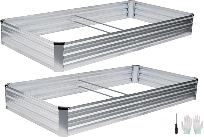 Galvanized Raised Garden Bed Outdoor | Metal Raised Garden Bed for Gardening 2Pack | Large Planter Box for Vegetables Flowers Fruits | Easy Assembly & Safety Design Flower Beds 8x4x1ft Silver Zettfuly