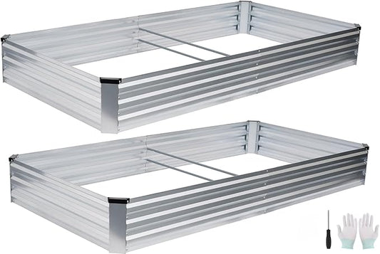 Galvanized Raised Garden Bed Outdoor | Metal Raised Garden Bed for Gardening 2Pack | Large Planter Box for Vegetables Flowers Fruits | Easy Assembly & Safety Design Flower Beds 8x4x1ft Silver Zettfuly