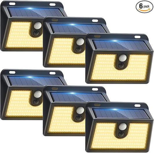 [6 Packs] Solar Motion Sensor Outdoor Lights, Super Bright Solar Lights Outdoor Waterproof, 3 Lighting Modes Security Wall Light for Outside Walking Dog Fence Backyard Deck Garden Door Step Garage Claoner