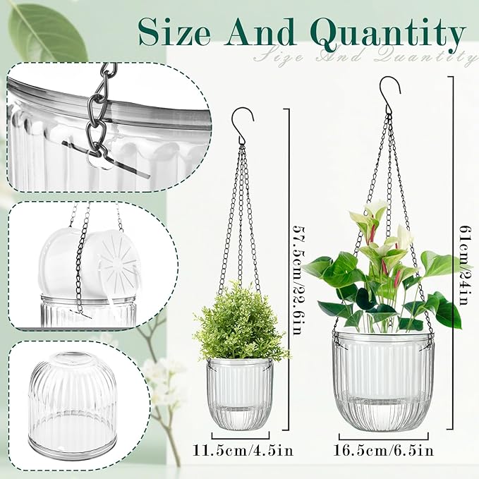 Self-Watering Hanging Planter for Indoor Plants - Easy Care, Long Lasting - Perfect for Herbs, Succulents, and More (White Transparent) Rootora