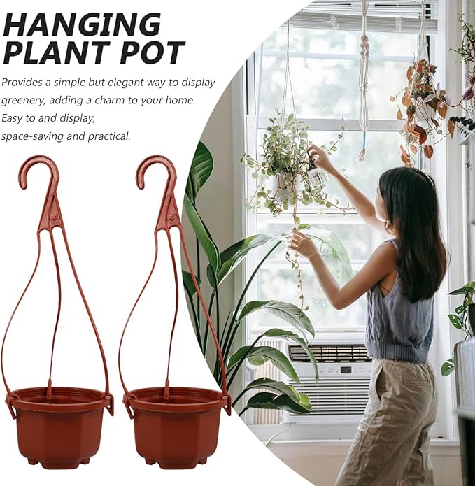 YARNOW 10 Pack Plastic Hanging Planters with Drainage Holes & Chains, 3.5 Inch Hanging Pots for Plants Indoor Balcony Garden Patio YARNOW
