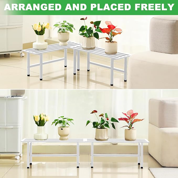 2 Pack Metal Plant Stand Outdoor Plant Shelf Indoor,1 Tier Heavy Duty Plant Stands for Multiple Plants,26" L x 10.12" H x 8.75" W,White Dipion