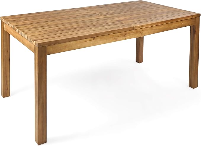 Christopher Knight Home Wilson Outdoor Expandable Acacia Wood Dining Table , Teak Finish GDFStudio