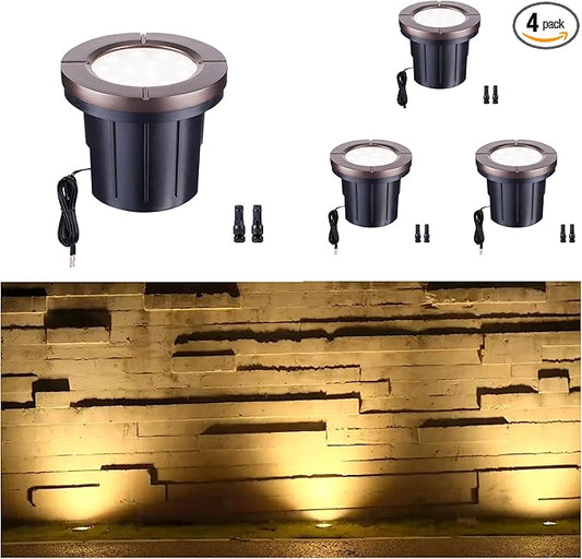 LED Well Light, In Ground Landscape Lights Low Voltage Outdoor, 12V IP67 Waterproof, Bright Wired Aluminum ORB for Patio Pathway Lawn 6W 580LM 4 Pack Varmtalys