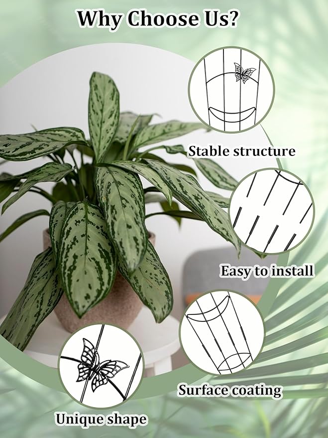 2 Pcs Tall Trellis for Potted Plants, 30'' Expandable Butterfly Shape Garden Trellis for Climbing Plants Indoor, Plant Pothos Climber Support for Monstera, Ivy, Hoya, Vine (Black) Rootora