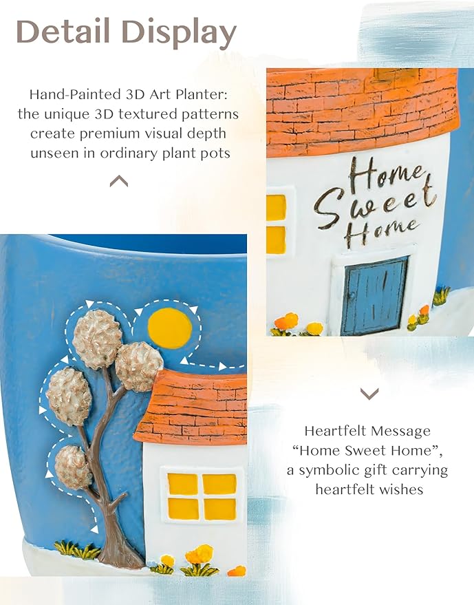 New Home Gift Ideas: New Home Apartment Plant Gift for Plant Lover - 5.3in Hand-Painted 3D Art Planter - Gardening House Warming Present for Christmas Rootora