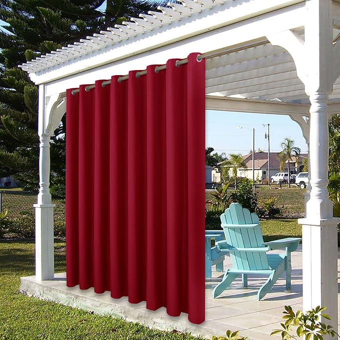 BONZER Outdoor Curtains for Patio Waterproof Thick Privacy Extra Wide Grommet Light Filtering Outside Curtains for Porch Pergola Gazebo Deck, 1 Panel, 150W x 95L inch, Red Bonzer