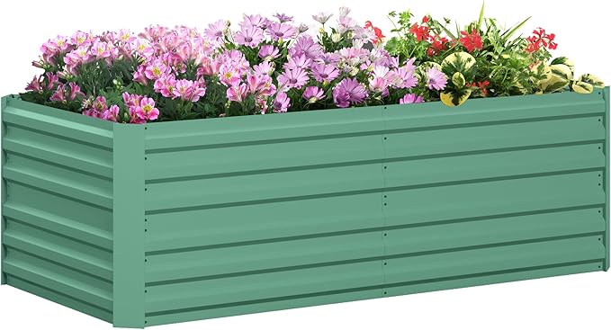 Outsunny Galvanized Raised Garden Bed Kit with Reinforcing Bars, Large and Tall Metal Planter Box for Vegetables, Flowers and Herbs, 6' x 3' x 2', Light Green Outsunny
