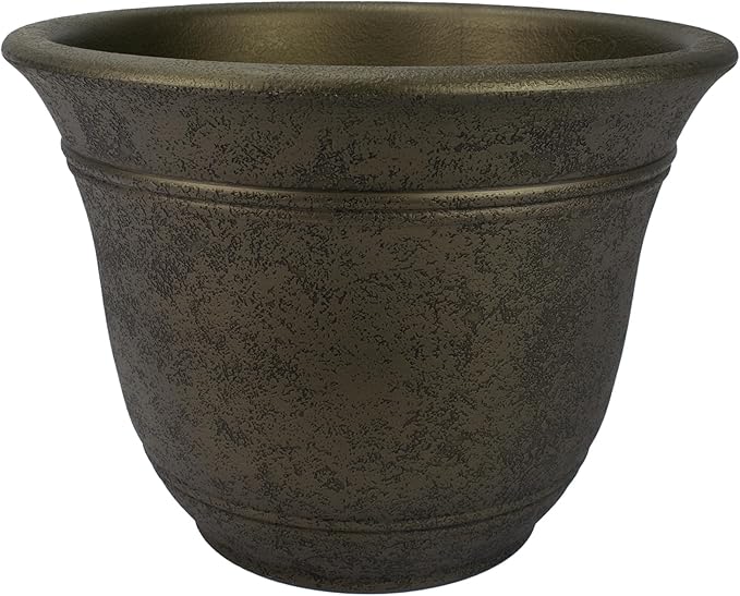 The HC Companies Sierra Round Self-Watering Pot - Lightweight Plastic Planter for Herbs & More - Durable Plant Pots for Indoor Plants & Outdoor Plants (13” Celtic Bronze, Pack of 1) TheHCCompanies