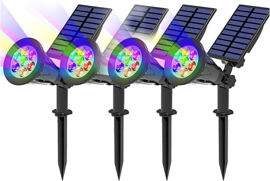 T-SUN Solar Spotlights for Outsides, Christmas Solar Lights Outdoor Waterproof, Color Changing Solar Landscape Spotlights, Auto ON/Off Solar Garden Pond Light for Yard, Trees, Driveway, Patio(4 Pack) T-SUN