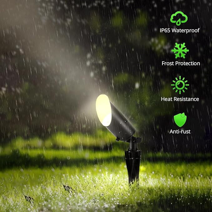 wowlite Landscape Spotlights Outdoor, 12V Low Voltage Landscape Lighting Fixture with 5W MR16 LED Bulb, 2700K Warm White Waterproof Black Aluminum Directional Uplight for Garden Courtyard Pathway wowlite