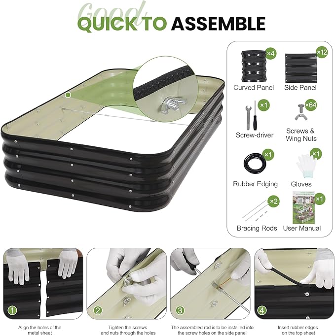 G GOOD GAIN 4-in-1 Adjustable Raised Garden Bed Kit | Galvanized Planter Boxes for Vegetables, Flowers | 12" Tall, Multiple Sizes (5x3x1ft, 4x4x1ft, 6x2x1ft, 7x1x1ft) | Outdoor Metal Raised Bed, Grey GGOODGAIN