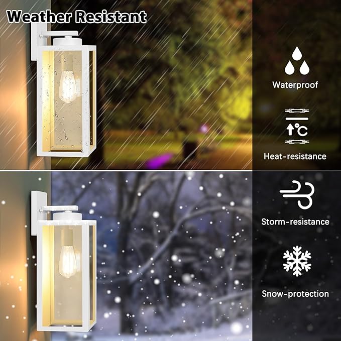 Large Size Outdoor Wall Light Fixtures, Exterior Lighting Fixtures Porch Sconces Wall Mounted, Waterproof White Outdoor Wall Lanterns Lamps, Outside Lights for House Patio Front Door Entryway, 2-Pack BringYouBrightFuture
