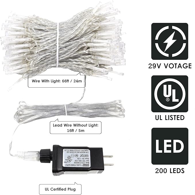Connectable 200 LED Christmas Lights Indoor Outdoor with Timer, 66FT 13 Modes Multicolor String Lights Waterproof, Twinkle Fairy Lights Plug in Clear Wire for Christmas Tree, Bedroom, Classroom Decor SANJICHA