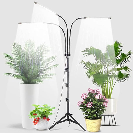 GHodec Grow Light with Stand, 60 LED 5500K Full Spectrum Floor Plant Light for Indoor Plants Growing,5 Dimmable Levels & Auto On/Off Timer,Tripod Stand Plant Lamp Height Adjustable GHodec