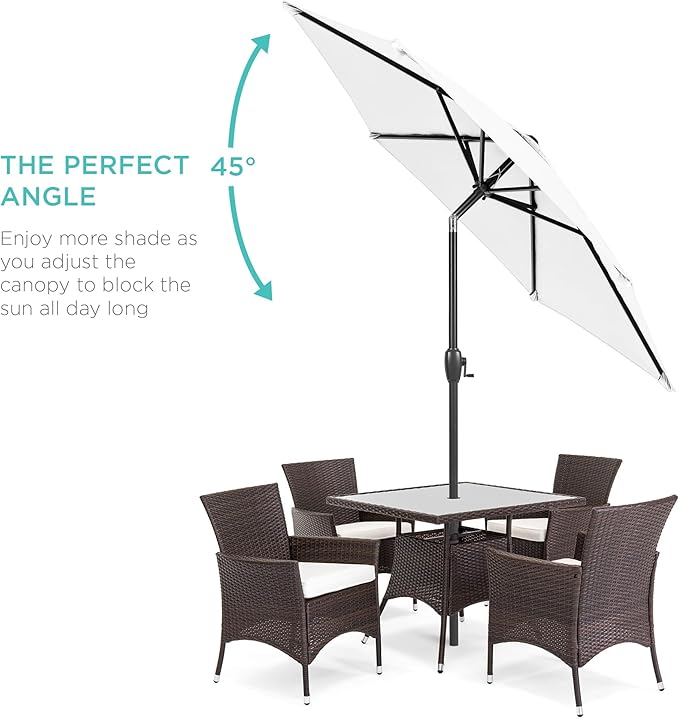Best Choice Products 7.5ft Heavy-Duty Round Outdoor Market Table Patio Umbrella w/Steel Pole, Push Button Tilt, Easy Crank Lift - White BestChoiceProducts