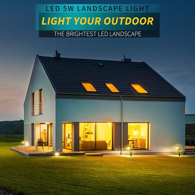 LED Landscape Lights,5W 120V AC Outdoor Pathway Garden Yard Spotlight,IP65 Waterproof Garden Flood Light,Outdoor Spotlight with Stake,UL Cord 5-ft with Plug (Pack of 4, Warm White) LEACOCO