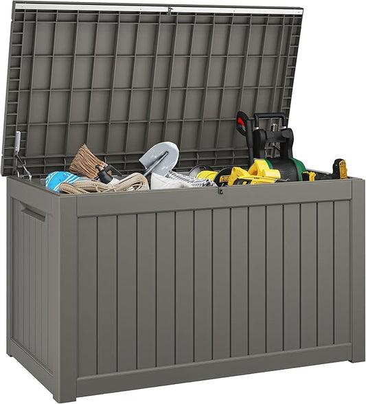 Outdoor Storage Box, Resin Deck Boxes Indoor and outdoor, Waterproof Storage Box Lockable Lid (Grey,270 Gallon) NBYSGO