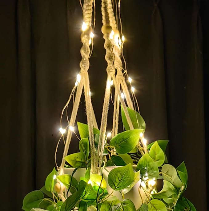 Comtelek Fake Hanging Plants with Lights Artificial Plants for Home Decor Macrame Plant Hanger with Fake Vines Faux Hanging Planter for Wall Ceiling Bedroom Bathroom Kitchen Office Boho Decor Indoor Comtelek