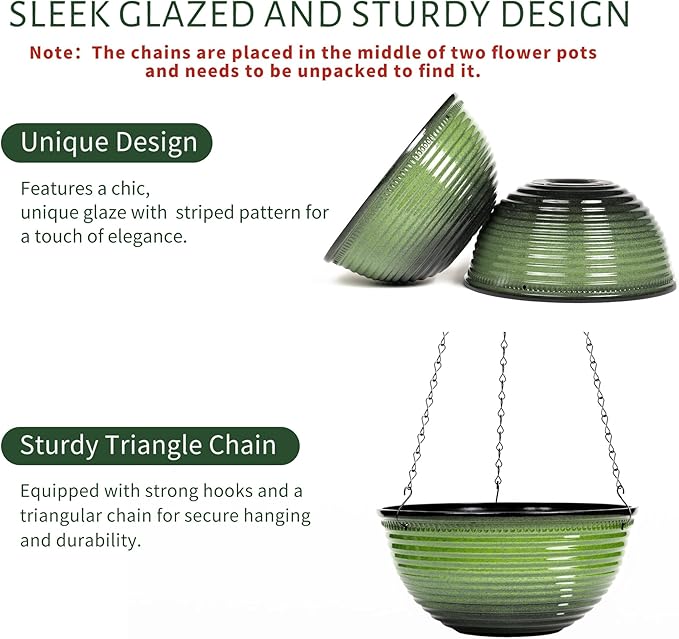 10 Inch Hanging Planter, 2 Pack Hanging Planters for Indoor Outdoor Plants Self Watering Hanging Pots with Drainage Holes for Garden Home (Green) Vanslogreen