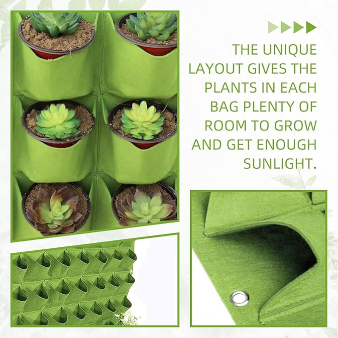 LITLANDSTAR 18 Pockets Hanging Grow Bags, 2 Pack Horizontal Wall Planter Plant Grow Bags Outdoor Indoor Hanging Planter for Balcony/Railing/Fence/Yard/Garden/Home Decoration, Green LITLANDSTAR
