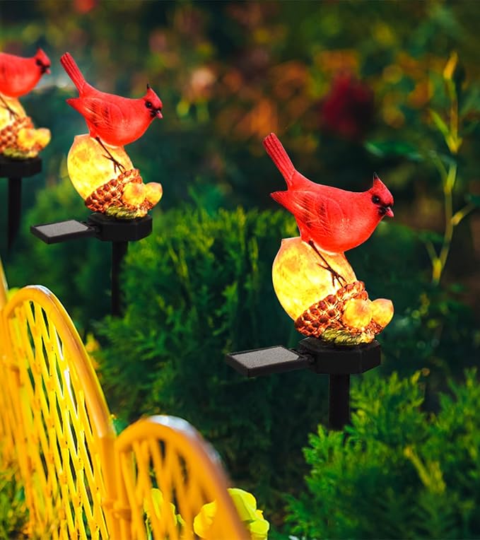 Cardinal Decor Solar Garden Decor Waterproof Red Bird Figurine Solar Stake Lights for Outside Yard, Patio, Lawn, Porch, Cemetery, Grave LAIAMER