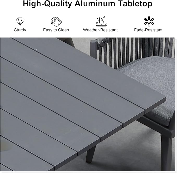PURPLE LEAF 9 Pieces Patio Dining Set with Outdoor Aluminium Dining Table and Woven Rattan Chairs Modern Metal Furniture Cushions Sets for Garden Yard Indoor Decor Kitchen Gray PURPLELEAF