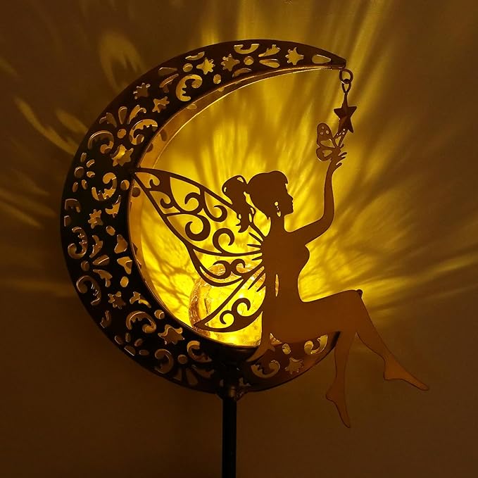 ZKLiLi Solar Lights Garden Decorations,Moon Fairy Light,Solar Statues Outdoor Decor,Warm LED Light for Pathway Lawn Patio Courtyard Gifts for Mom Grandma Women ZKLiLi