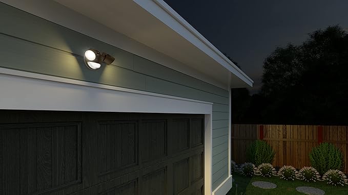 Lithonia Lighting HomeGuard 2-Light LED Outdoor Flood Lights, Motion Sensor Outdoor Lights with Dusk to Dawn, Adjustable Lumens and Color, Round Heads, Dark Bronze (HGX LED 2RH ALO SWW2 120 PIR DDB) AcuityBrands