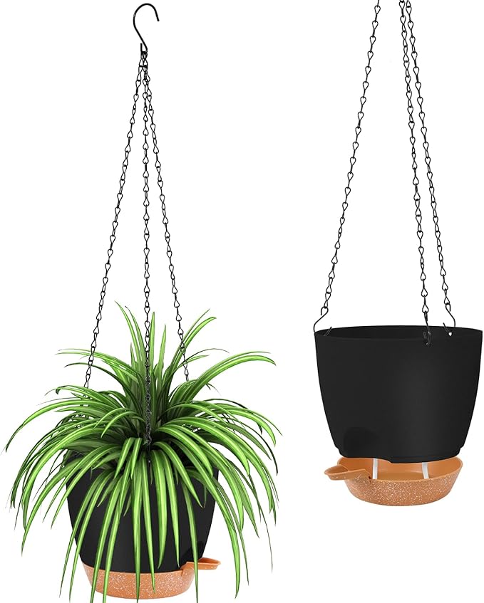 GARDIFE Hanging planters for Indoor Plants, 8 inch Hanging Planter, Self Watering Plant Pot, 2 Pack self Watering Hanging Planter, Black GARDIFE