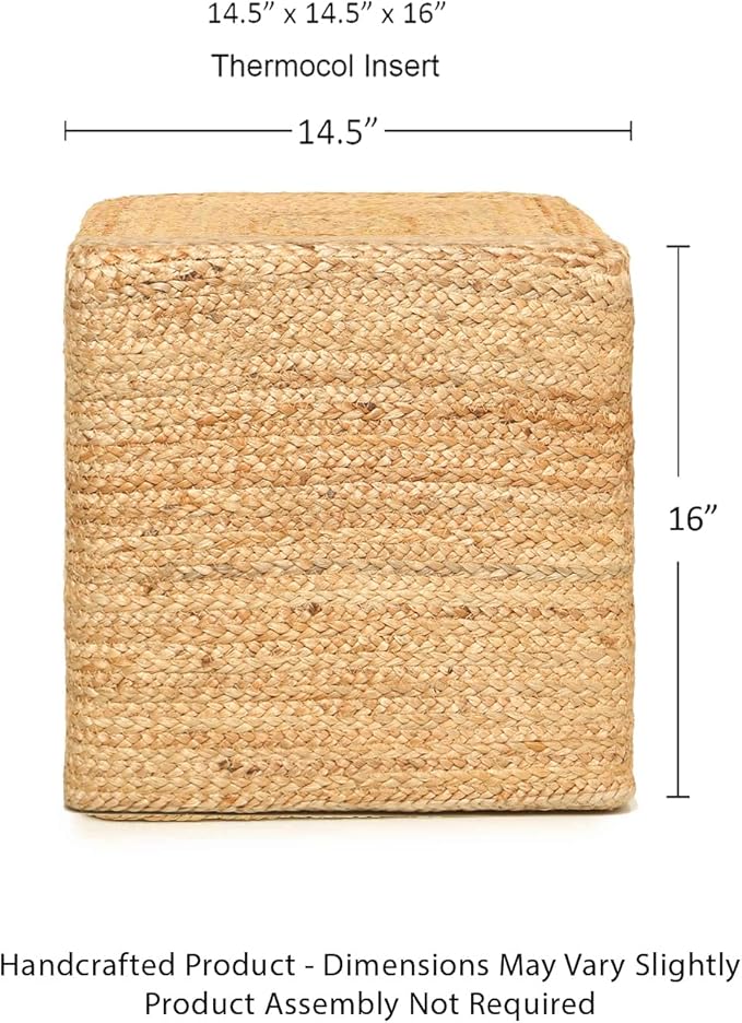 REDEARTH · Cube Pouf Foot Stool Ottoman - Jute Braided Pouffe Poof Accent Sitting Footrest for The Living Room, Bedroom, Nursery, Patio, Lounge & Other Rooms in The Home (14.5”X14.5”X16”; Natural) REDEARTH