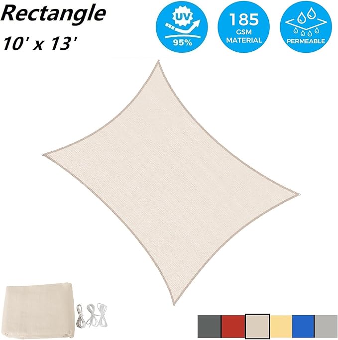 AsterOutdoor Sun Shade Sail Rectangle 10' x 13' UV Block Canopy for Patio Backyard Lawn Garden Outdoor Activities, Cream AsterOutdoor