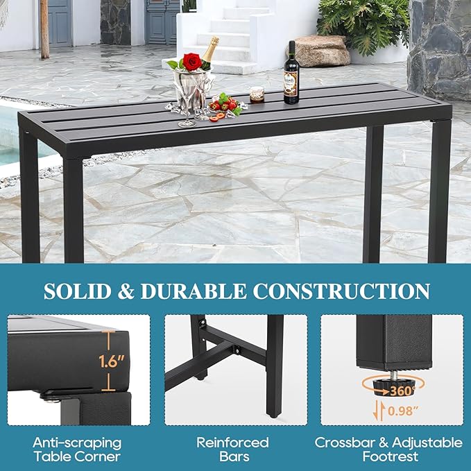 Outdoor Bar Table, Patio Console Pub Height Table with Powder Coated Steel Frame, Weather Resistant Waterproof Top for Hot Tub, Balcony, Garden, Yard, Poolside Sumshadow