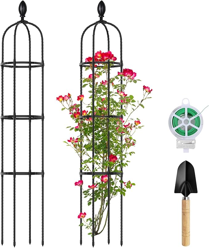 2 Pack 5Ft Tall Garden Obelisk Trellis for Climbing Plants Outdoor, Plant Trellis Garden Tower Trellis for Potted Plant Climbing, Flowers Vegetable Cucumber Trellis Huvai
