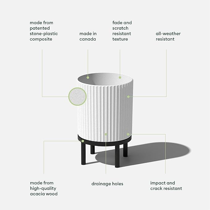 Veradek Demi Series Round Planter w/ Stand for Porch/Patio | Durable Plastic-Concrete & Wooden Stand | Modern Décor for Tall Plants, Flowers VeradekOutdoor