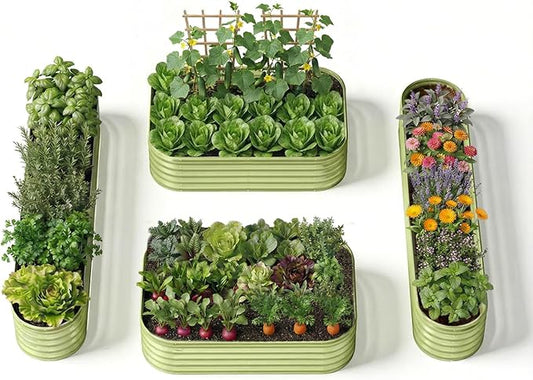 4-Pack 18” Tall Galvanized Raised Garden Beds – Small Space Garden Layout, Fits 170 Sq Ft Yard or Patio, 10x2x1.5 & 6x4x1.5 ft Metal Planter Box for Compact Outdoor Gardening - Moss Green Annoell