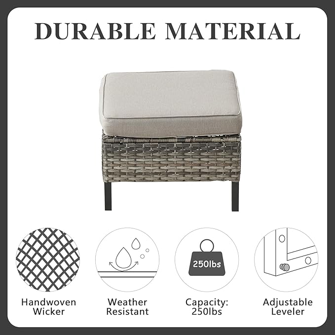 Belord Wicker Patio Furniture 5 Piece Outdoor Sofa Set, Oversize Outdoor Dining Chairs with Rattan Ottomans, Conversation Sets Patio Furniture Come with Removable Washable Cushion Grey Belord