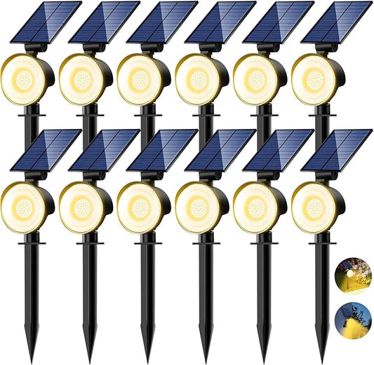 nipify 12 Pack Solar Spot Lights Outdoor Waterproof with 3 Modes, Solar Spotlight Light for Outside Yard Landscape Lighting Pathway Lights Wall,Warm White Nipify