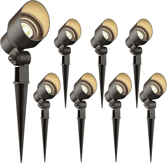 GOODSMANN Landscape Lighting Kits Low Voltage Spot Lights 8PK Landscape Flood Light 3W LED 200 Lumen Metal Landscape Lights 12V AC Tree Lights 3000K Warm White with Replaceable Bulbs Cable Connectors GOODSMANN