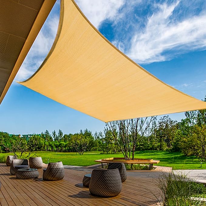 KANAGAWA 10'X24' Sand Custom Size Sun Shade Sail Rectangle UV Block Canopy Cover for Patio Backyard Lawn Garden Outdoor (Customized Available) KANAGAWA