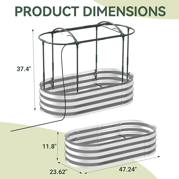 Raised Garden Bed with Self-Watering System, 4x2x1 ft Elevated Planter Boxes Outdoor with Mesh Cover, Oval Galvanized Raised Beds for Gardening,Vegetables,Flowers, Backyard, Patio Lineware