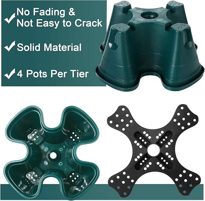 Umigy 2 Set 5 Tier Stackable Planters Vertical Garden Planters for Strawberry Herb Flower and Vegetable Indoor Outdoor Gardening Pots with Removable Wheels and Bottom(Dark Green) Umigy